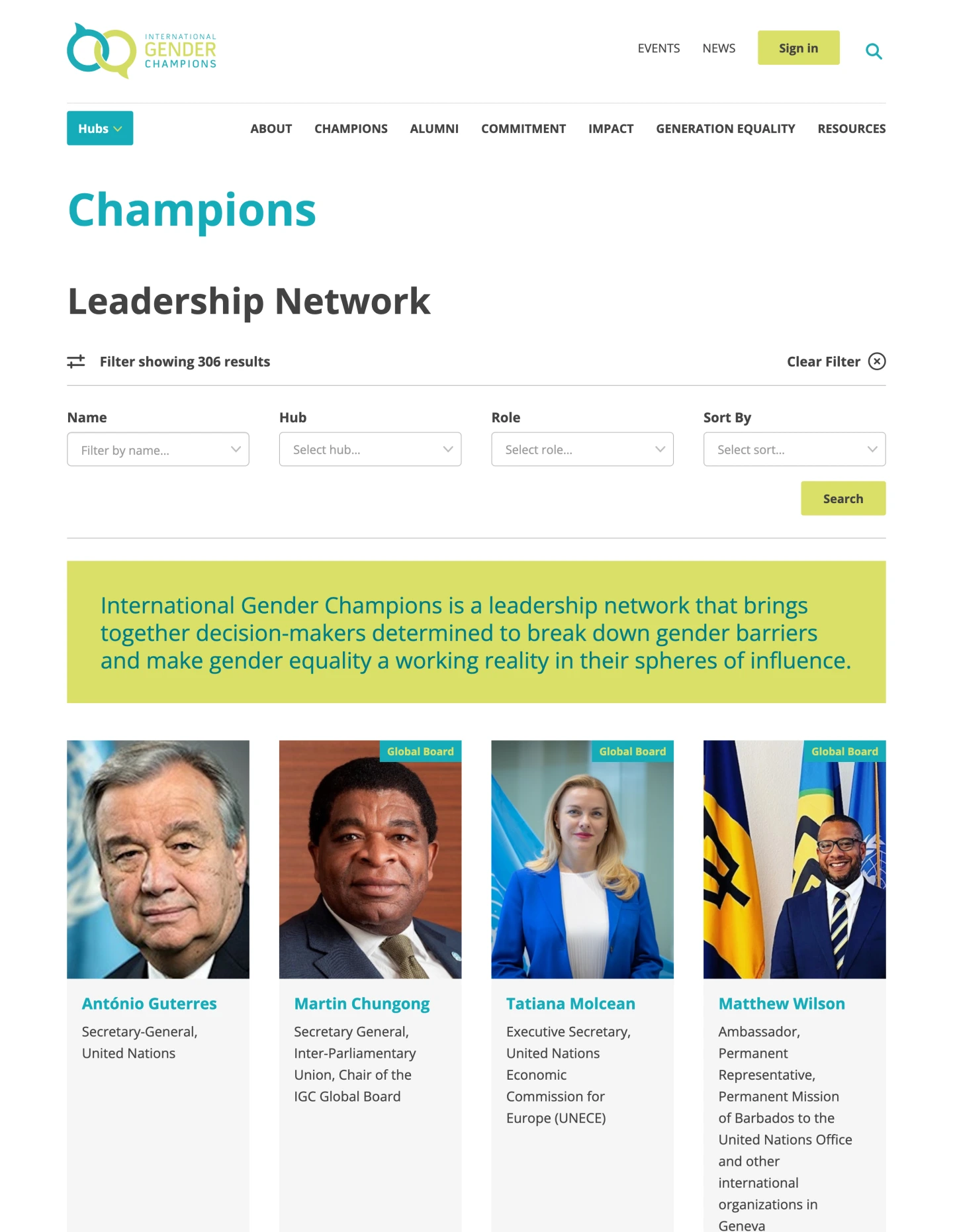 Champions page